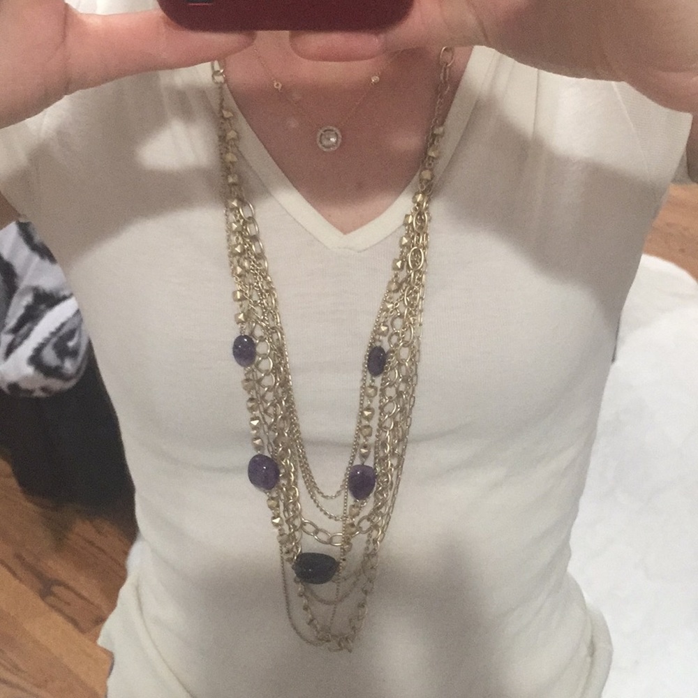Layered Gold Necklace with Purple Stones